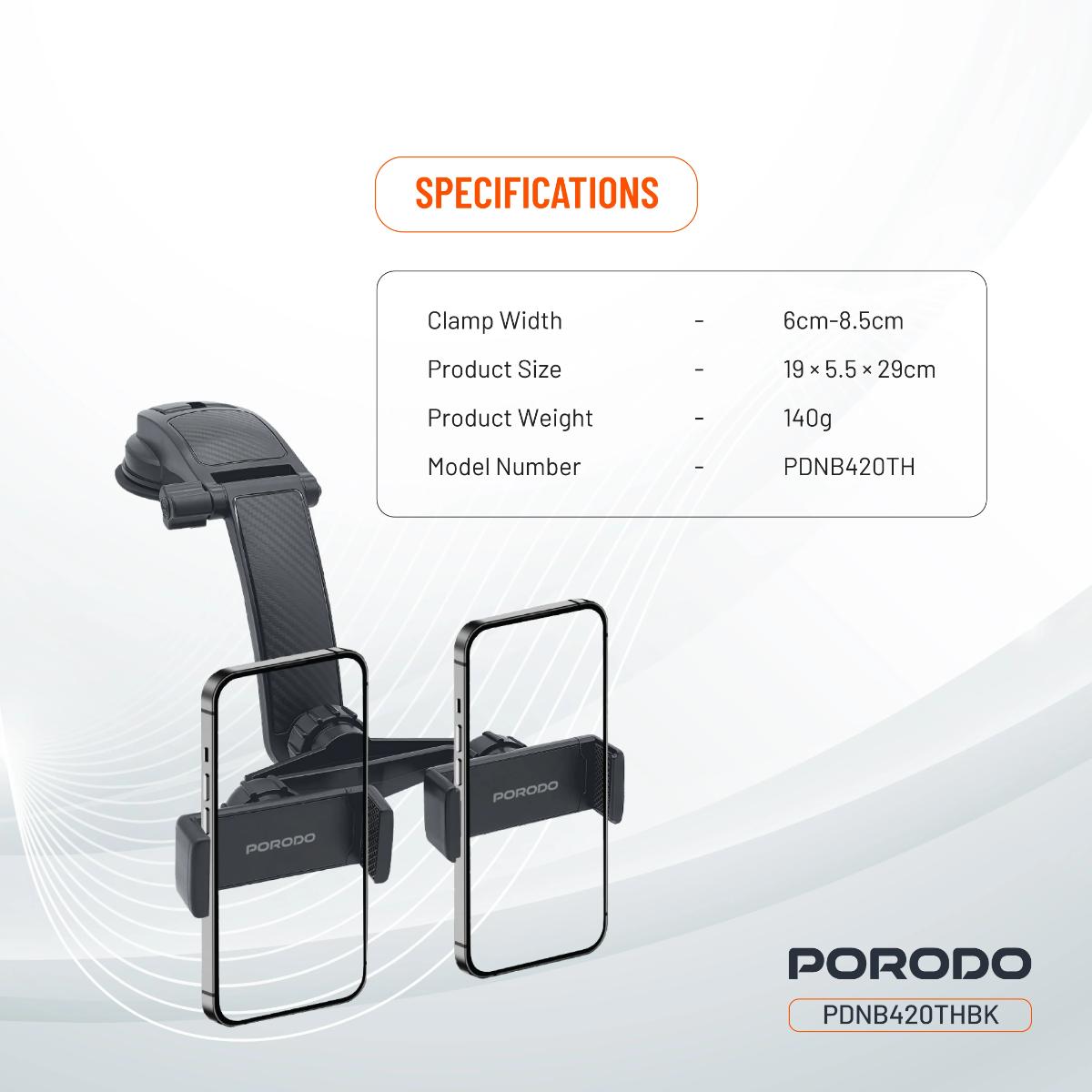 Porodo 360° Rotatable Car Phone Holder
