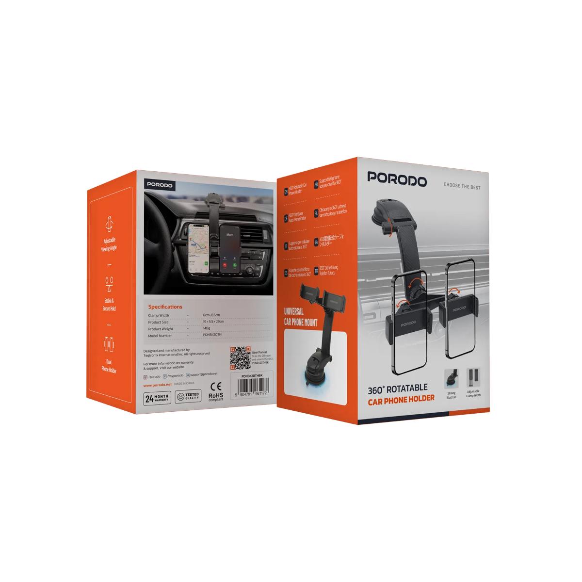 Porodo 360° Rotatable Car Phone Holder