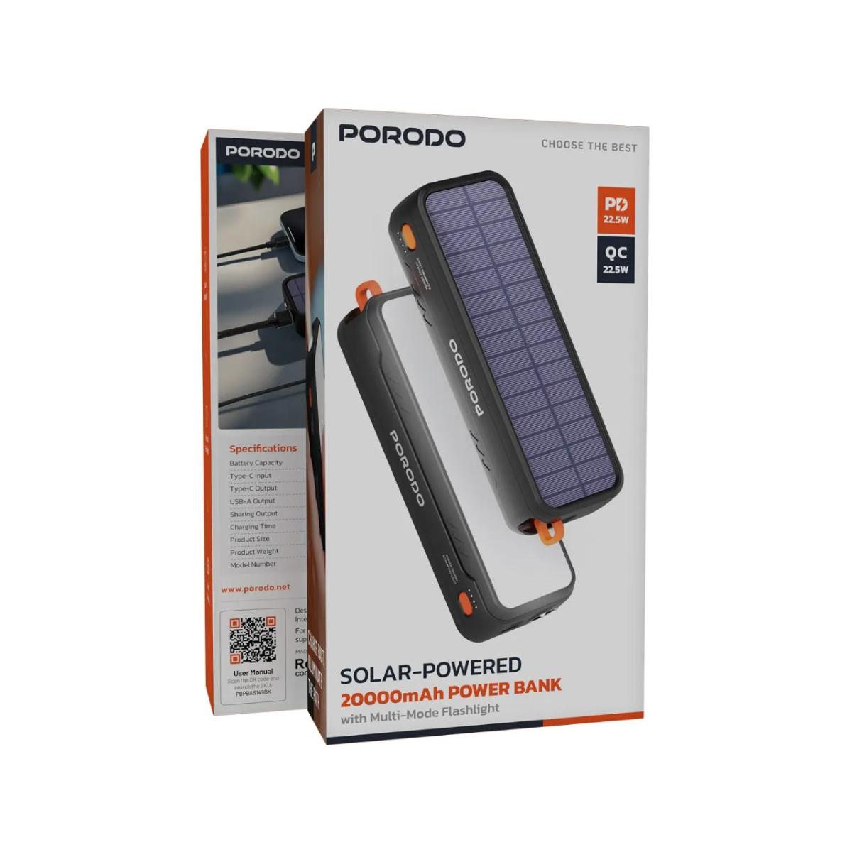 Porodo Solar-Powered 20000mAh Power Bank