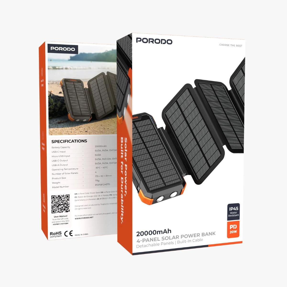 Porodo Power Bank PB070 20000mAh 4-Panel Solar