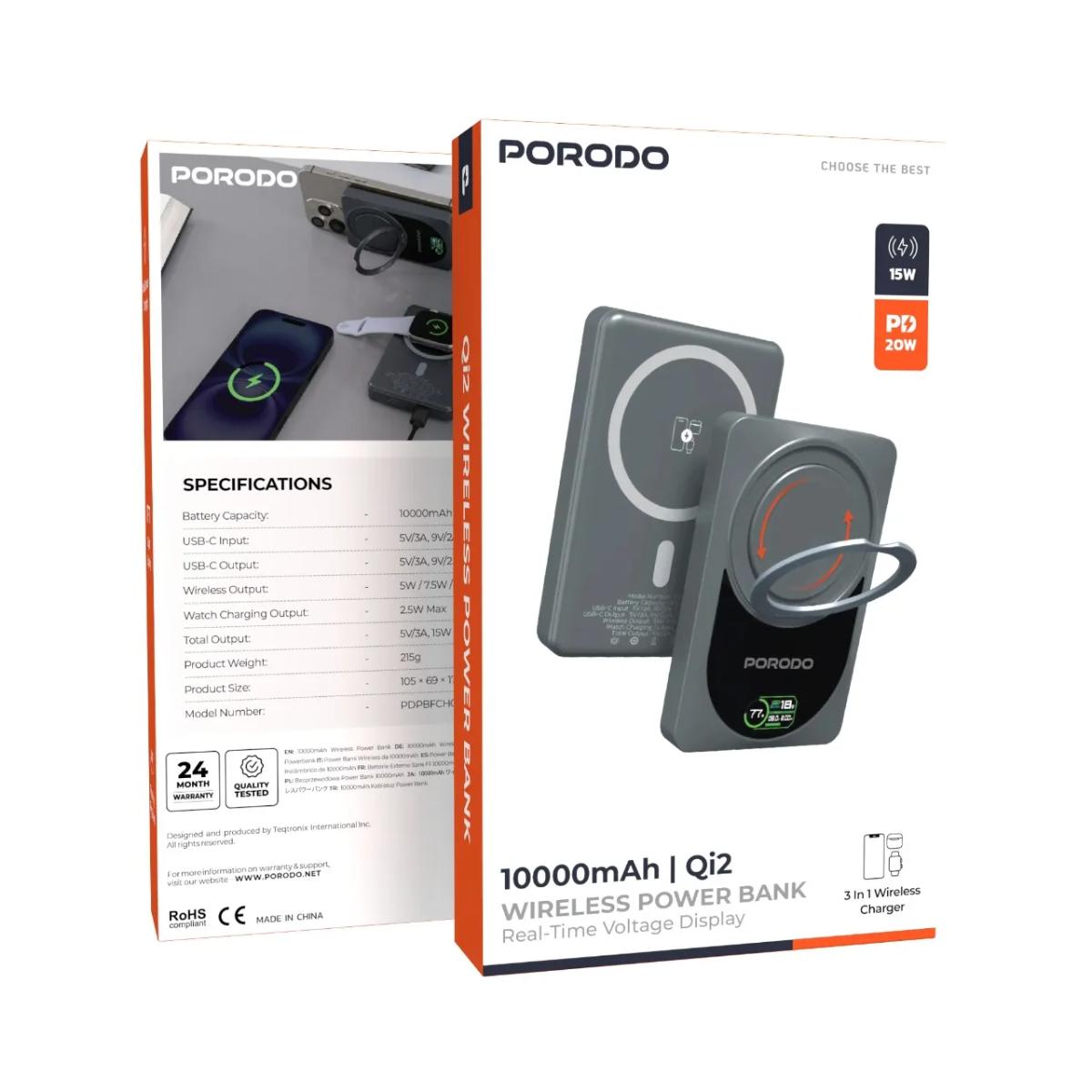 Porodo 10000mAh Qi2 Wireless Power Bank