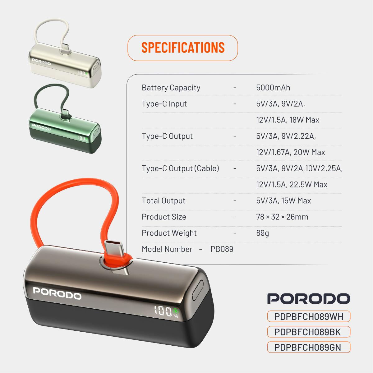 Porodo Pocket Volt 5000mAh Power Bank