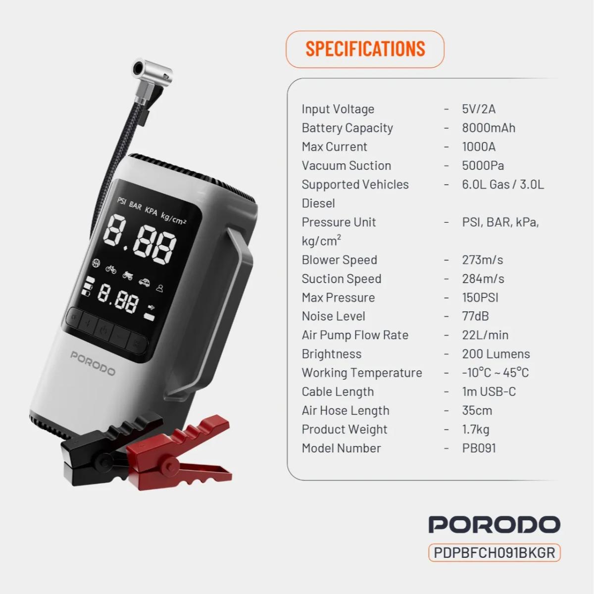 Porodo 6-in-1 Emergency Car Power Tool