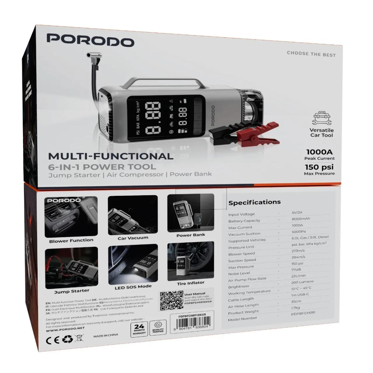 Porodo 6-in-1 Emergency Car Power Tool
