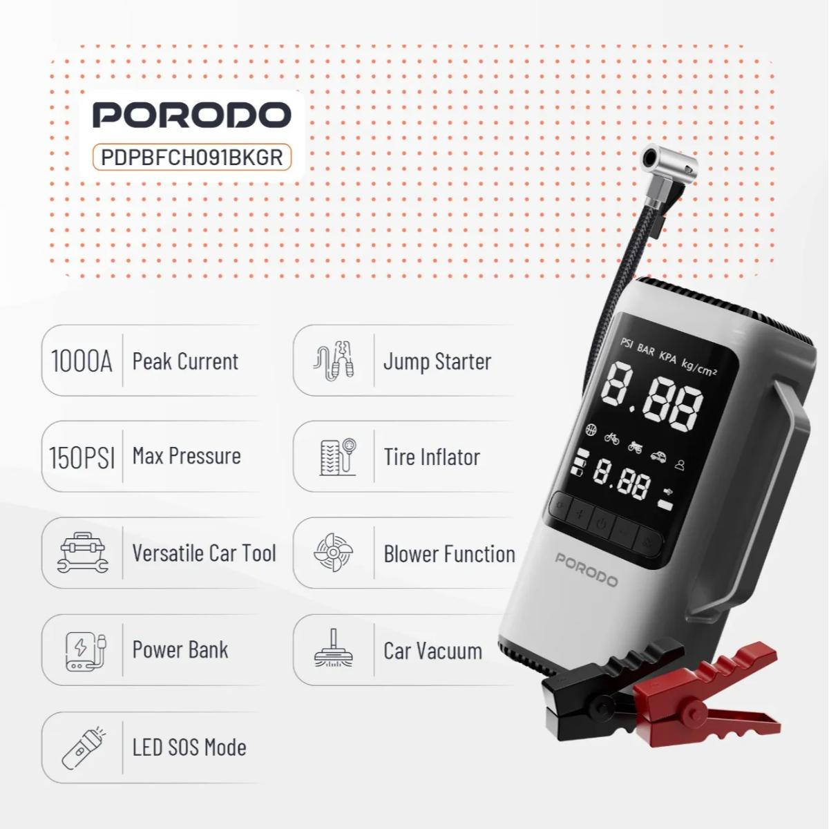Porodo 6-in-1 Emergency Car Power Tool