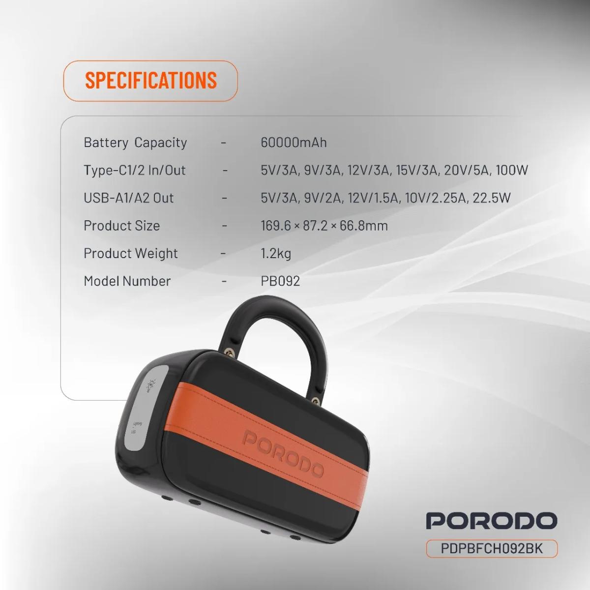 Porodo Sway 60000 mAh Power Bank PD 100W