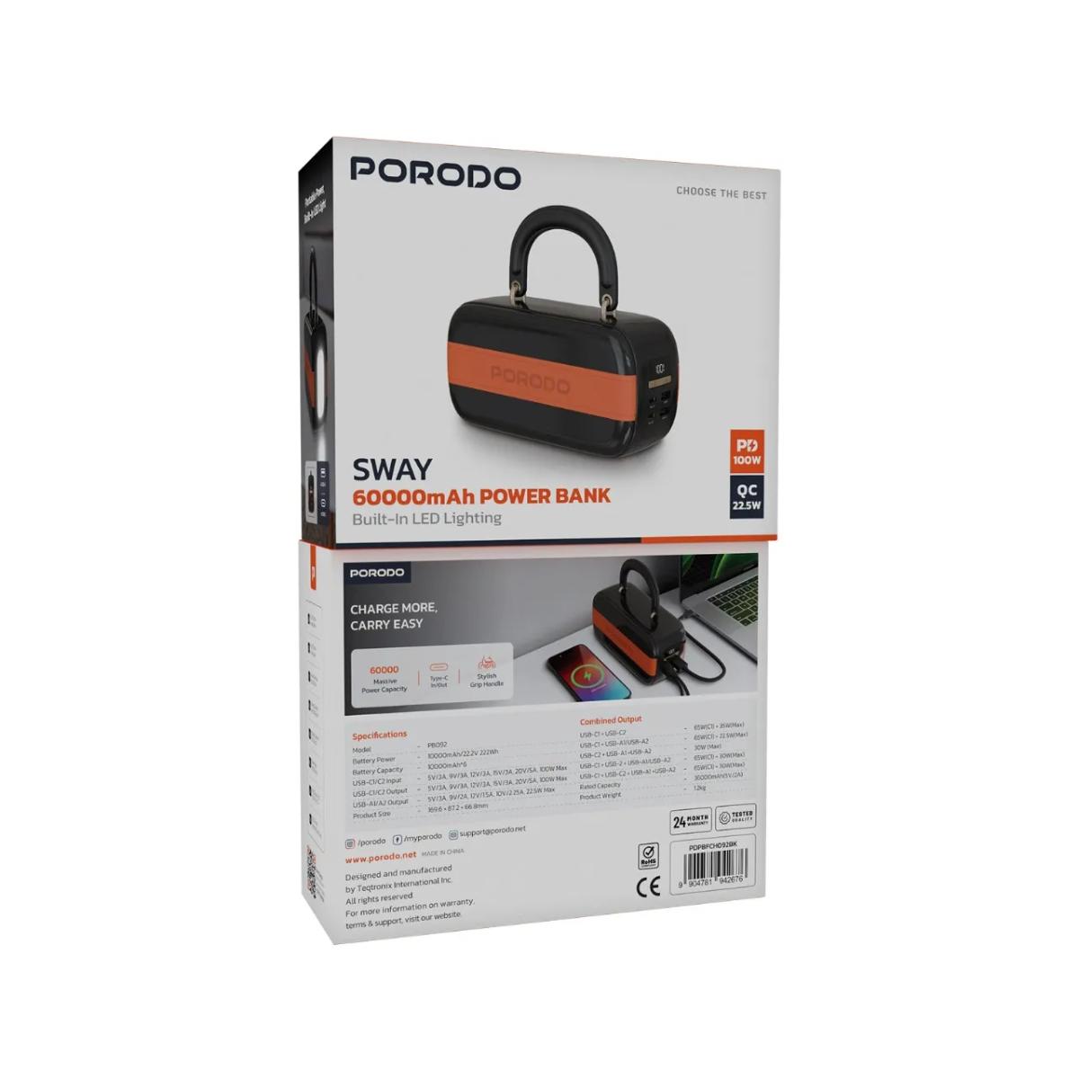 Porodo Sway 60000 mAh Power Bank PD 100W