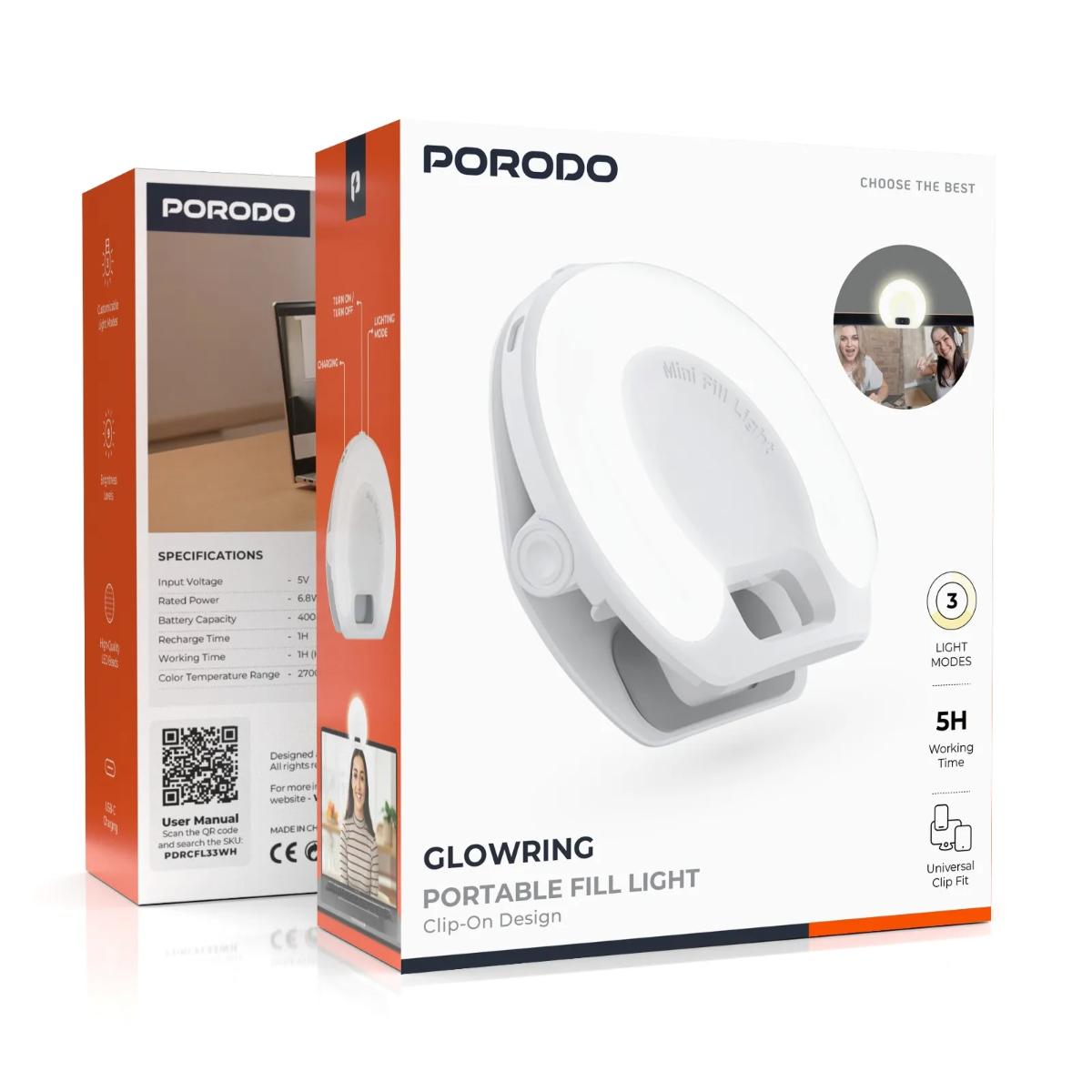 Porodo Glowring Portable Fill Light Clip-On Design