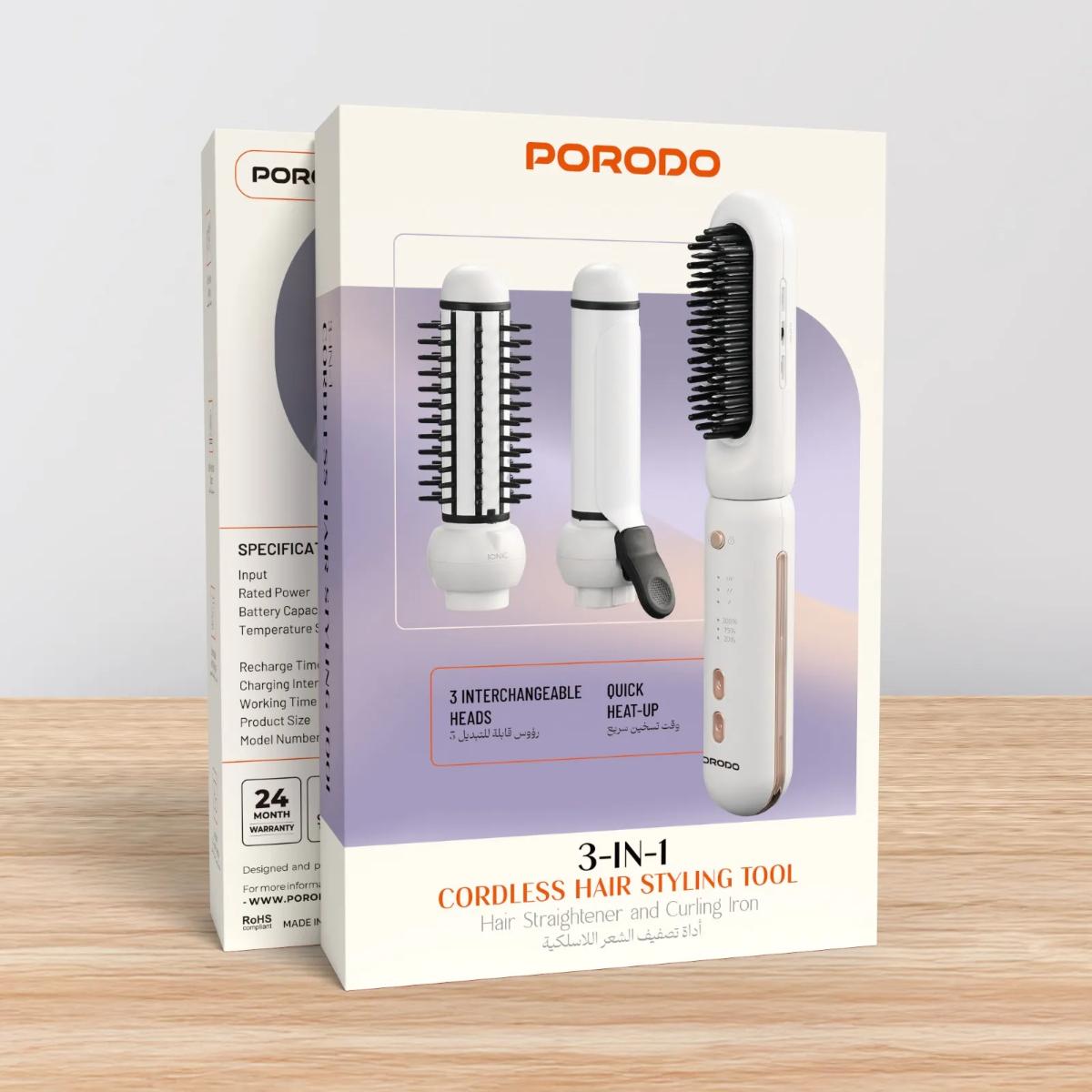 Porodo 3-In-1 Cordless Hair Styling Tool