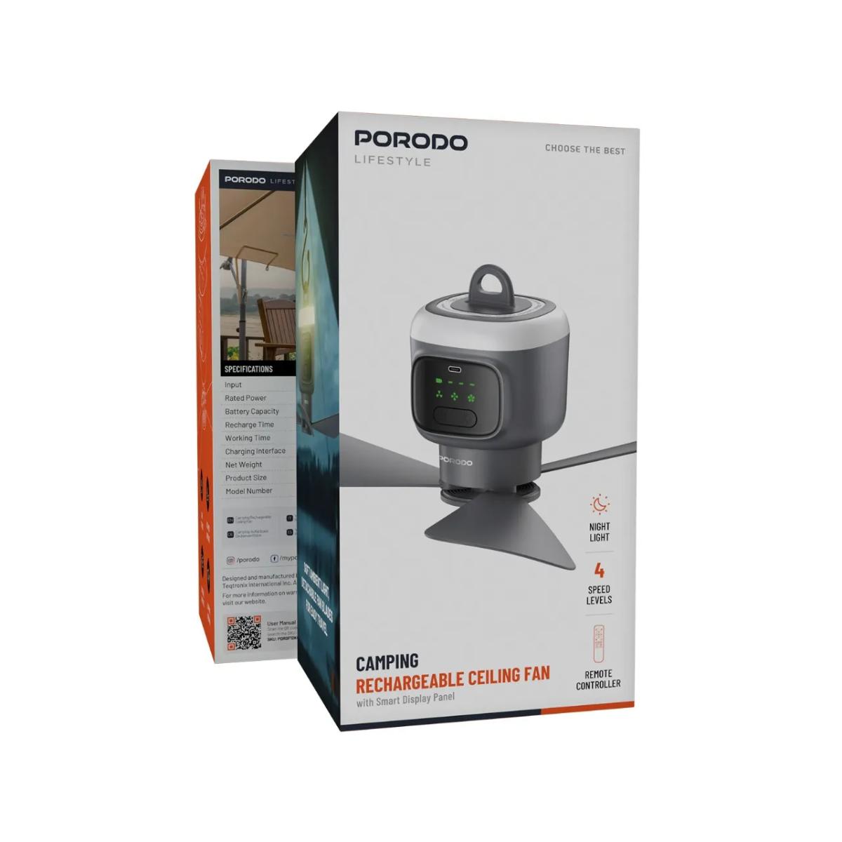 Porodo 12000mAh Rechargeable Camping Ceiling Fan
