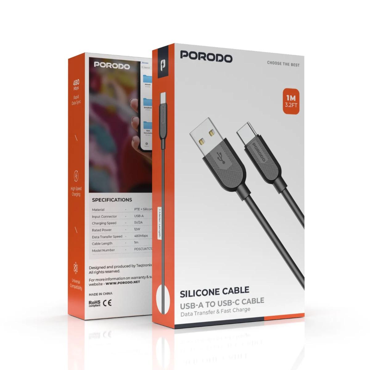 Porodo Silicone Cable USB-A To USB-C Cable