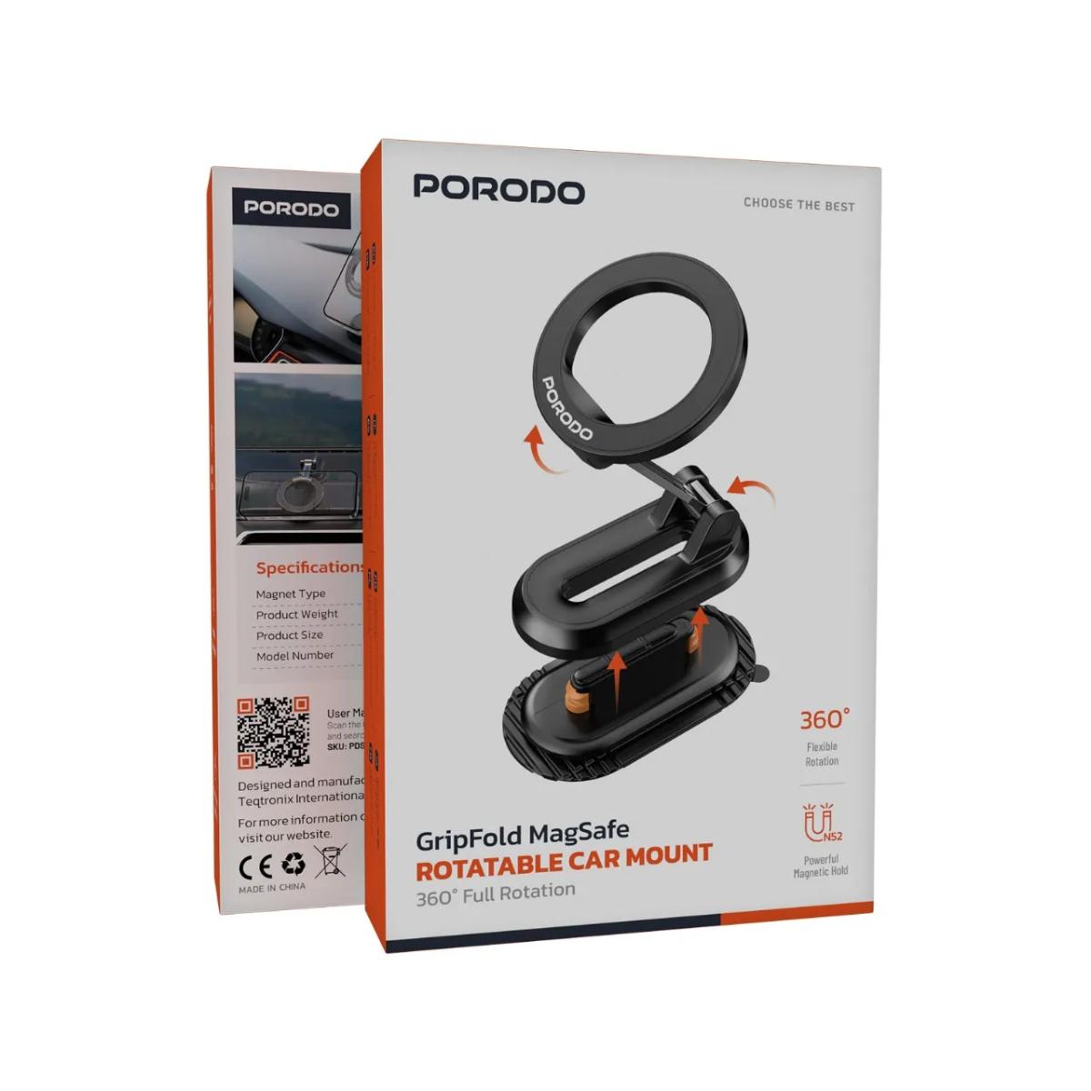 Porodo GripFold MagSafe Rotatable Car Mount