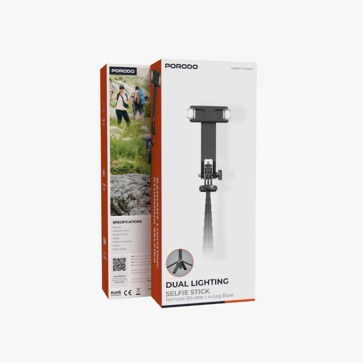Porodo Dual Lighting Selfie Stick Remote Shutter
