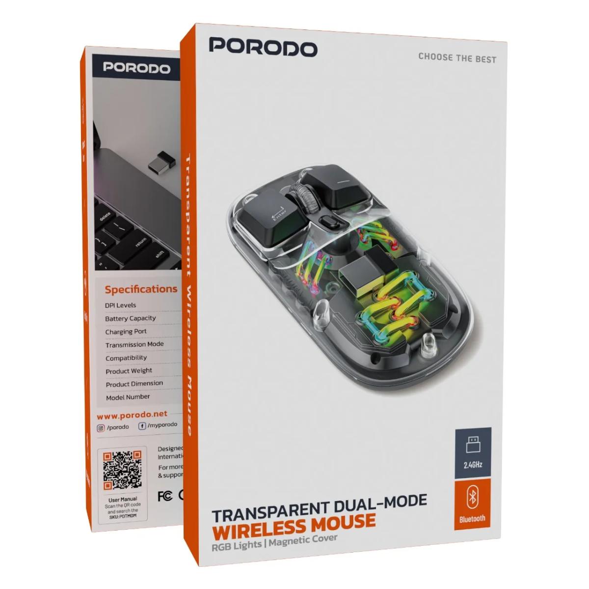 Porodo Dual-Mode Transparent Wireless Mouse