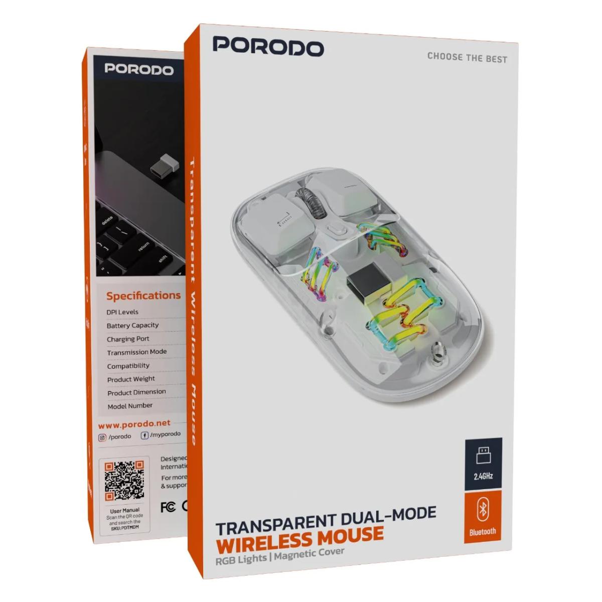 Porodo Dual-Mode Transparent Wireless Mouse