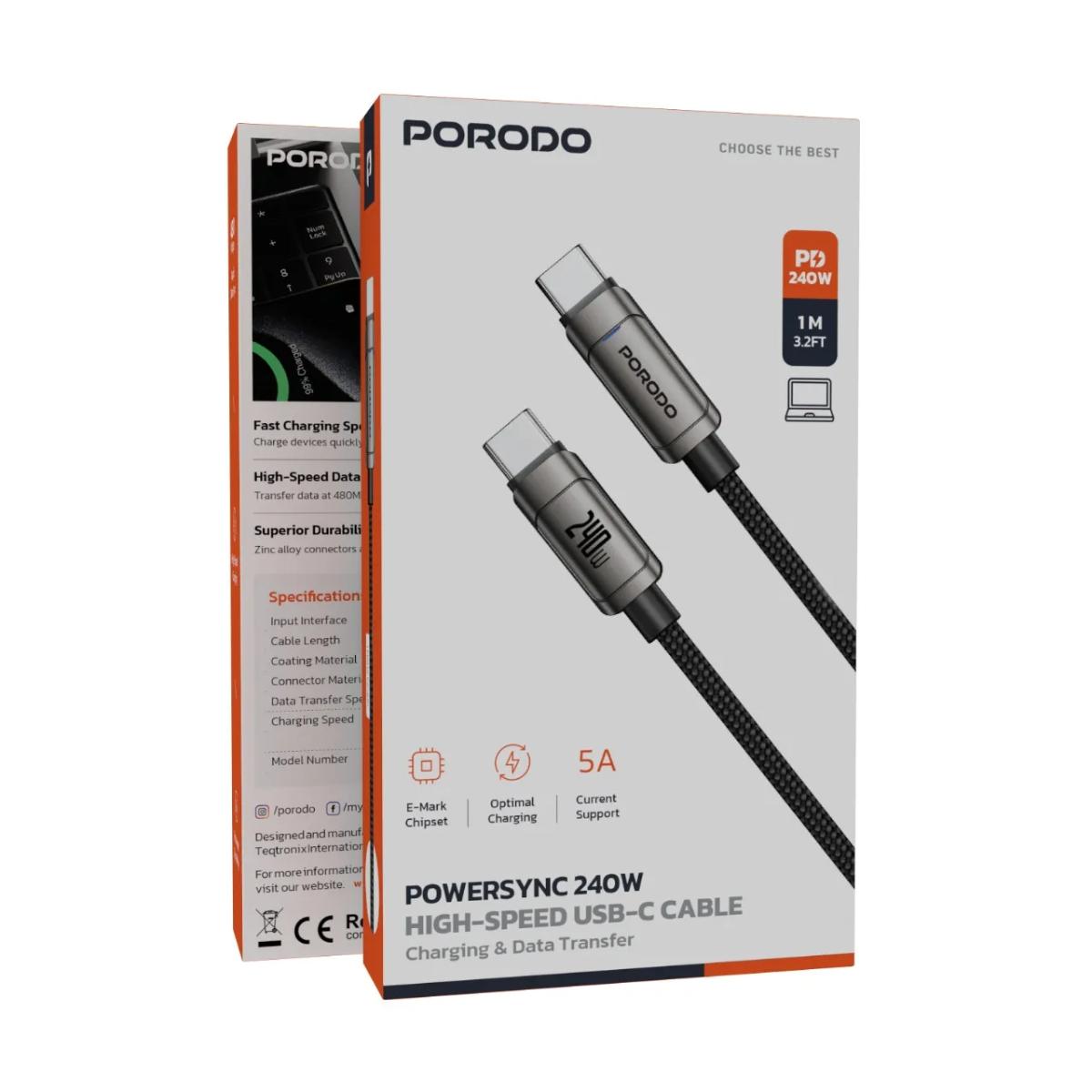 Porodo PowerSync 240W High-Speed USB-C Cable