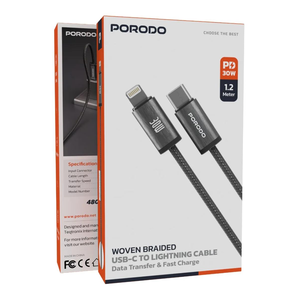 Porodo 30W USB-C to Lightning Braided Cable