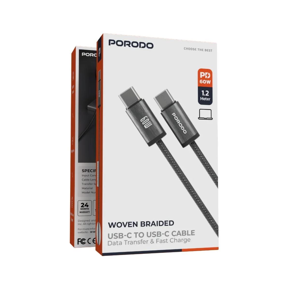 Porodo 60W USB-C to USB-C Braided Cable