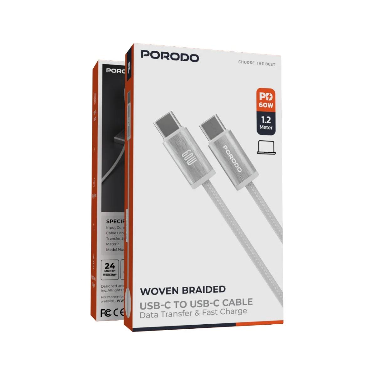 Porodo 60W USB-C to USB-C Braided Cable