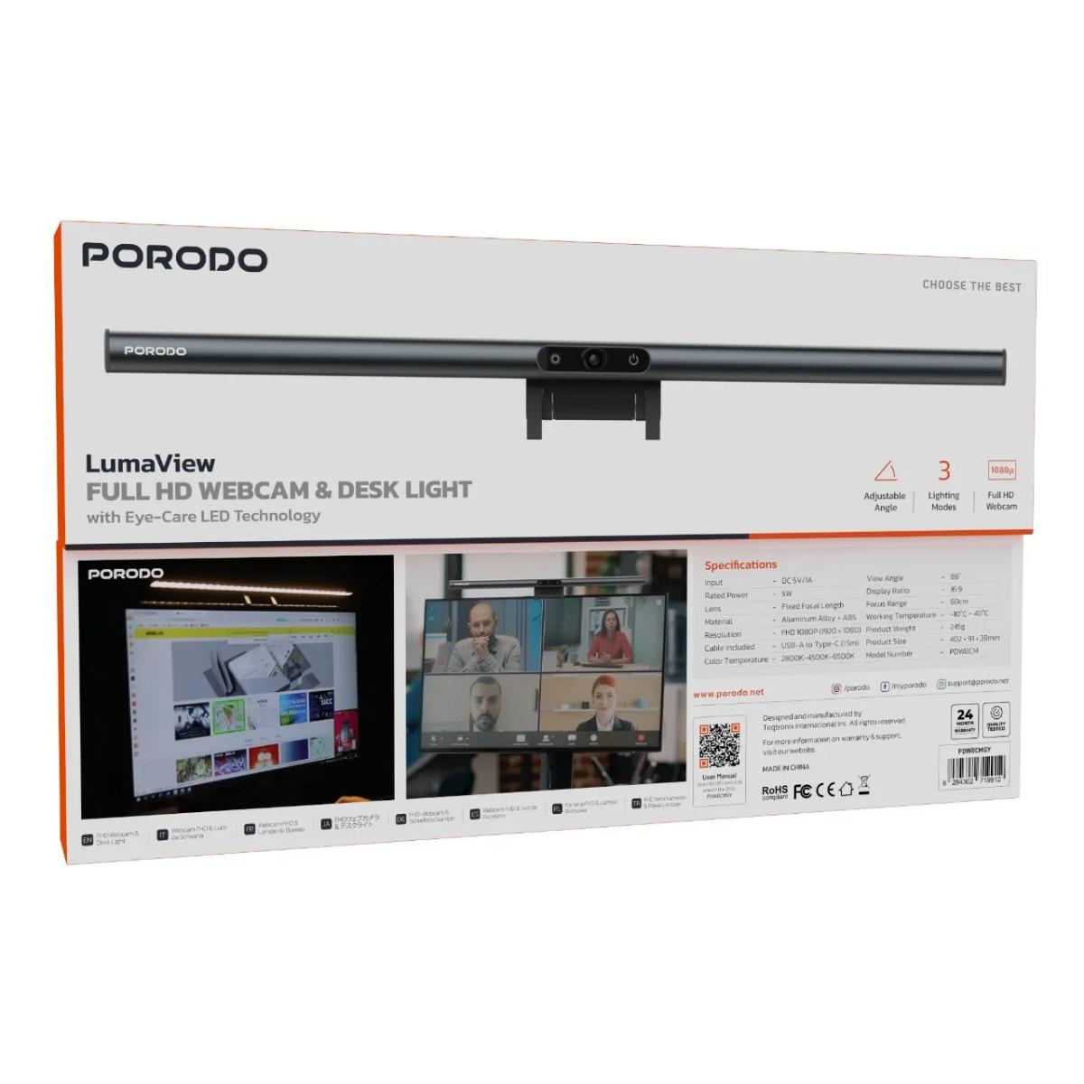 Porodo Loma View Full HD Webcam & Desk Light