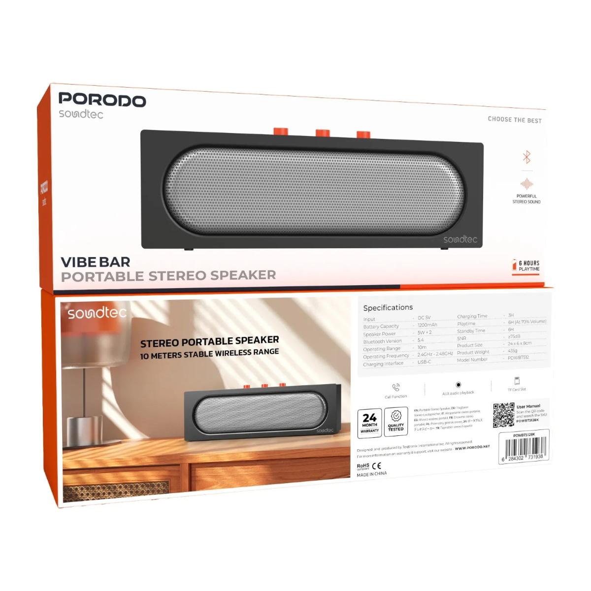 Porodo Soundtec Vibe Bar – 10W Portable Bluetooth Speaker