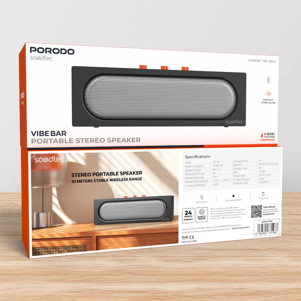 Porodo Soundtec Vibe Bar – 10W Portable Bluetooth Speaker