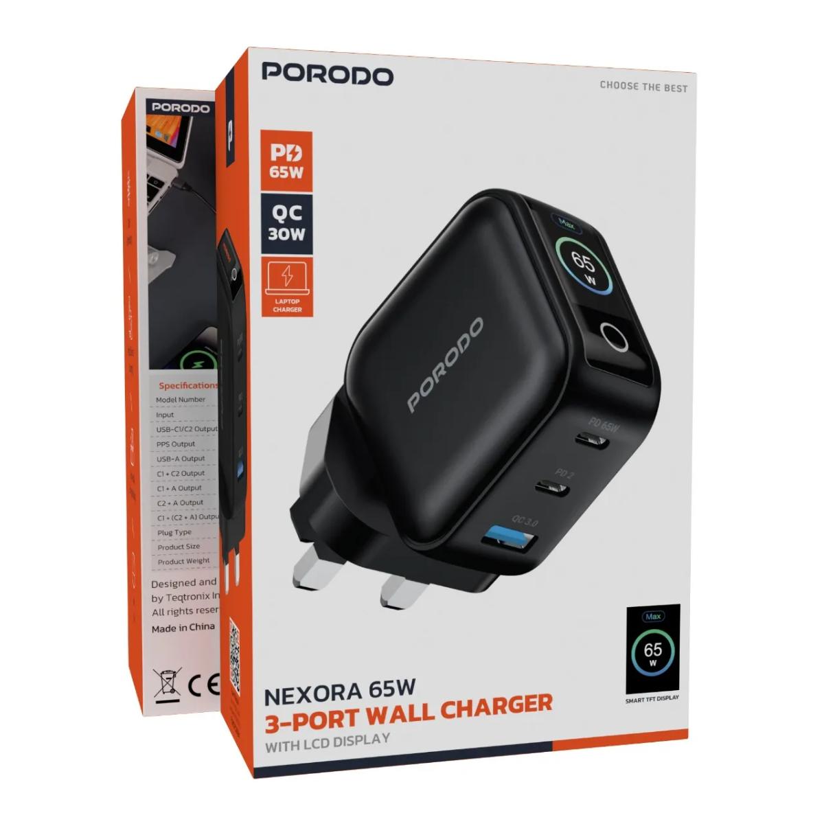 Porodo Nexora 65W 3-Port Wall Charger
