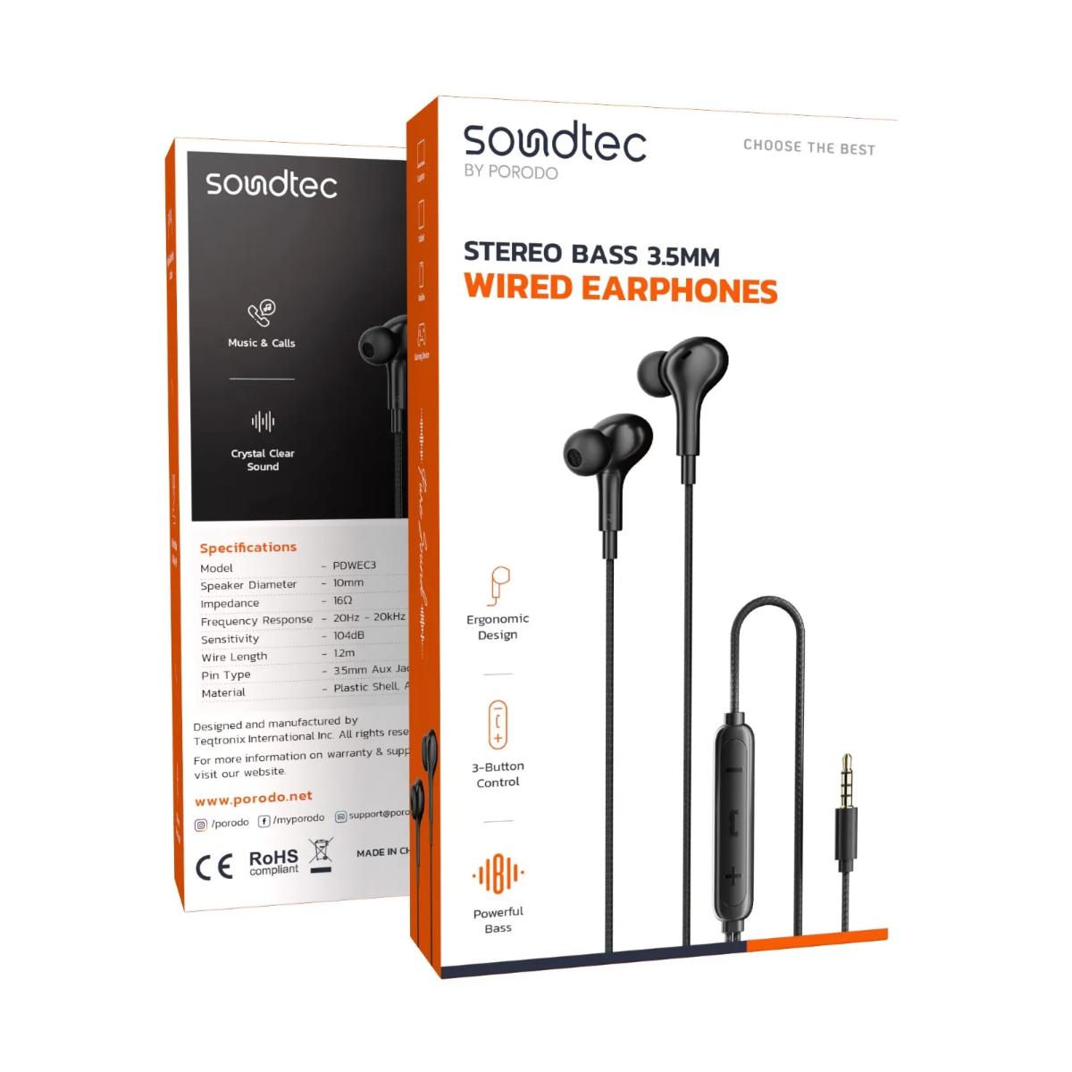 Porodo  Bass 3.5mm Wired Earphones
