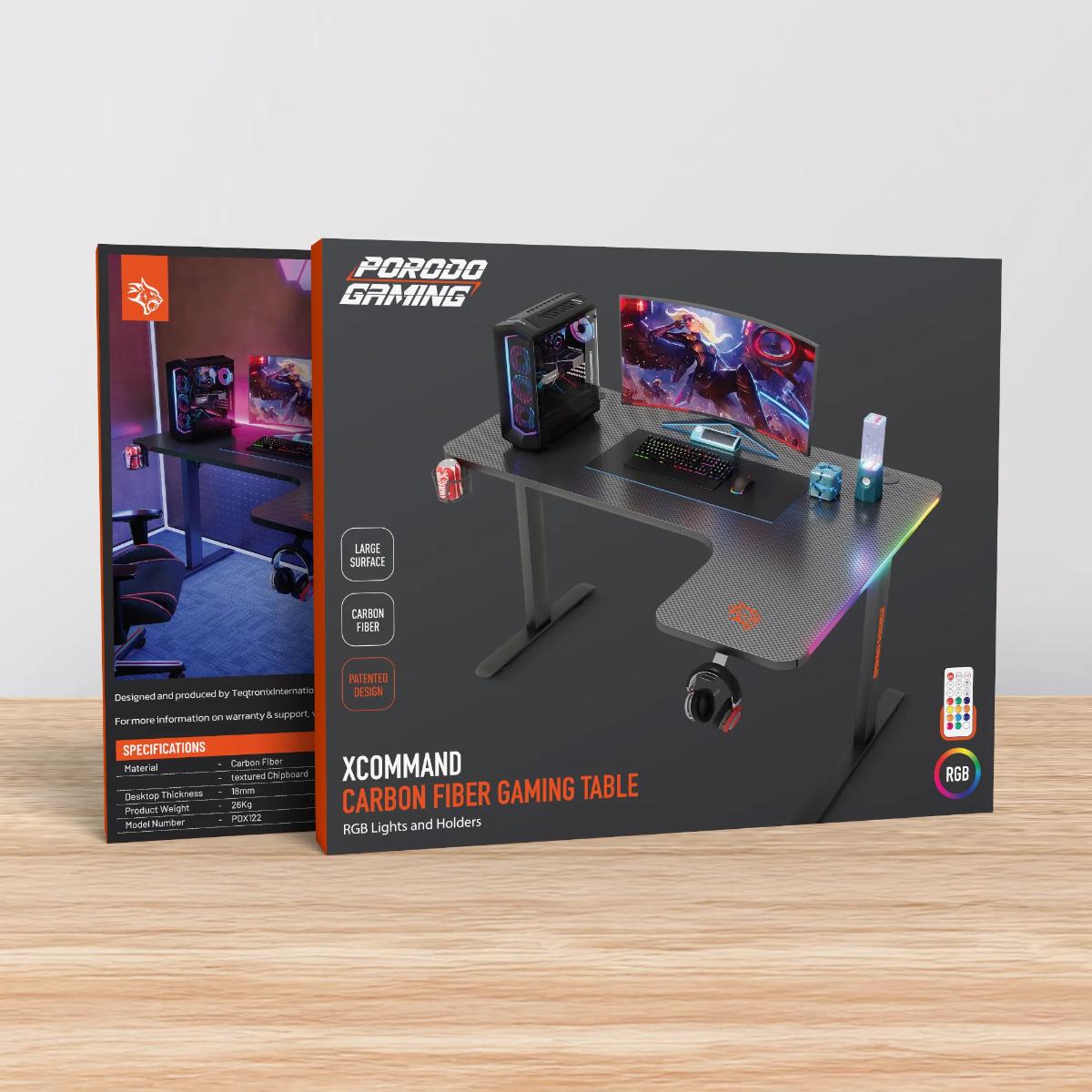 Porodo Gaming Xcommand Carbon Fiber RGB Gaming Table