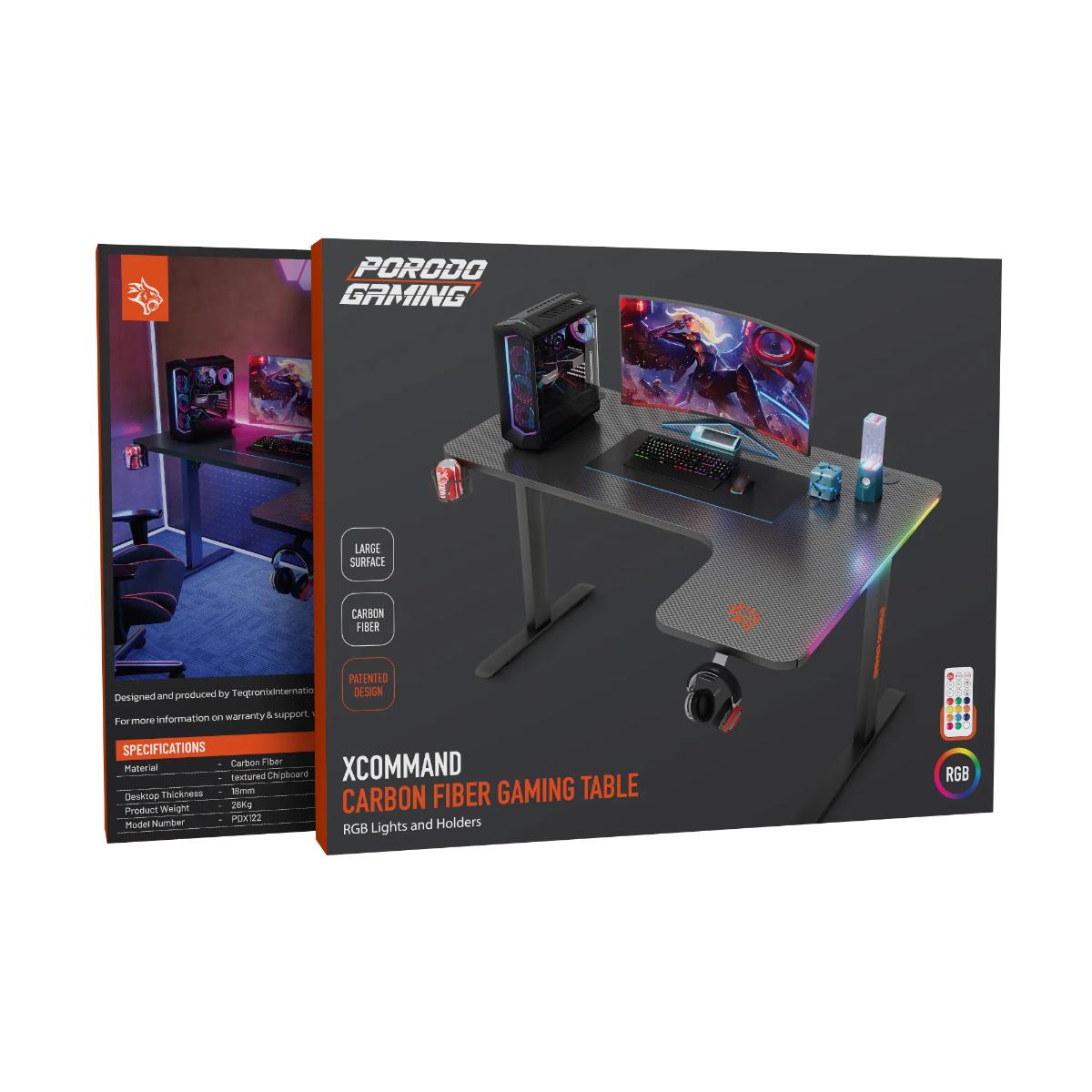 Porodo Gaming Xcommand Carbon Fiber RGB Gaming Table