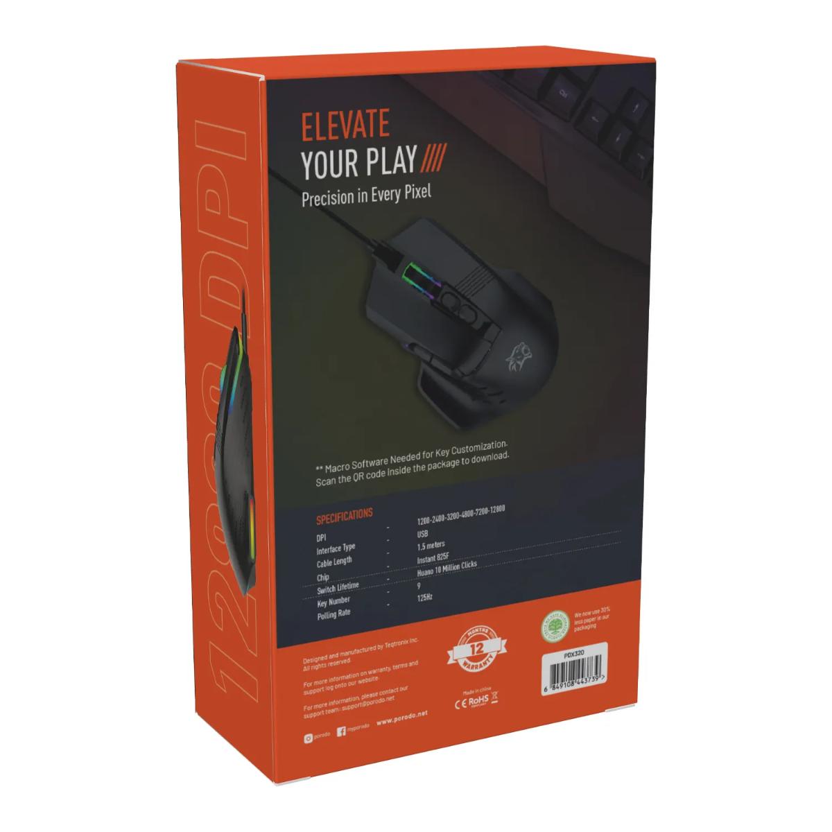 Porodo 12800 DPI Programmable Gaming Mouse