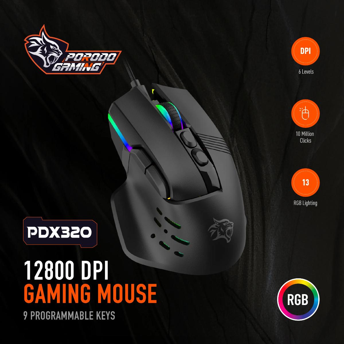 Porodo 12800 DPI Programmable Gaming Mouse