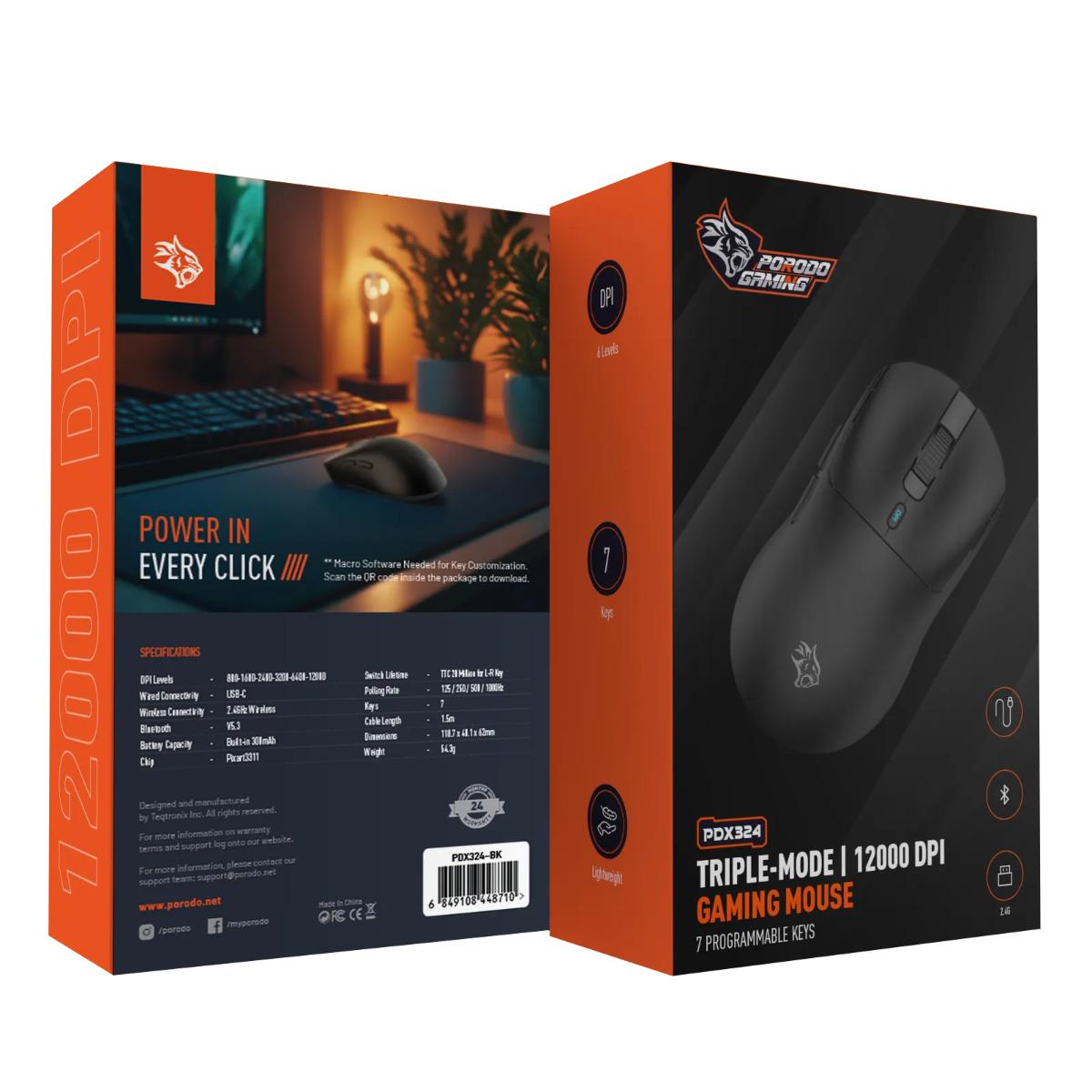 Porodo Gaming Triple-Mode 12K DPI Mouse