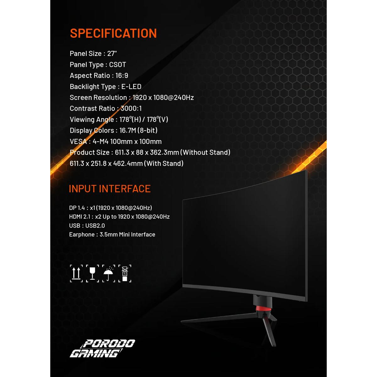 Porodo 27" Curved Gaming Monitor