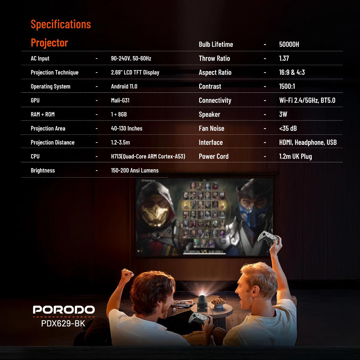 Porodo 4K Android Gaming Projector