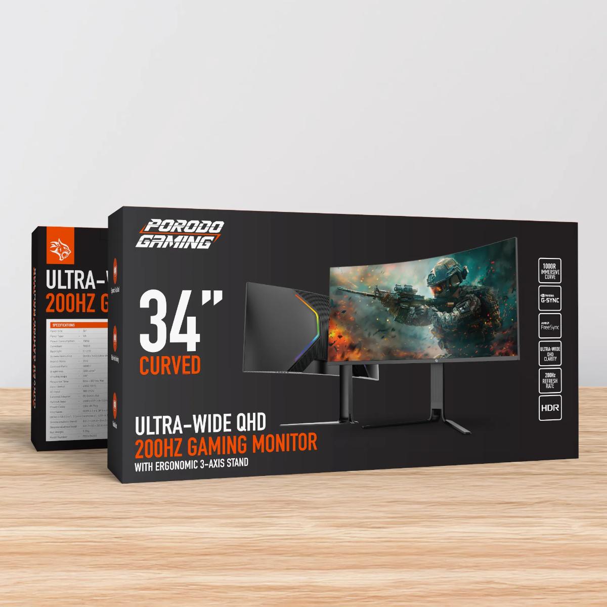 Porodo 34" Curved 200Hz Ultra-Wide Gaming Monitor