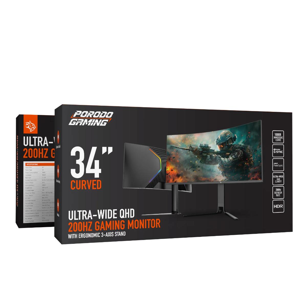 Porodo 34" Curved 200Hz Ultra-Wide Gaming Monitor