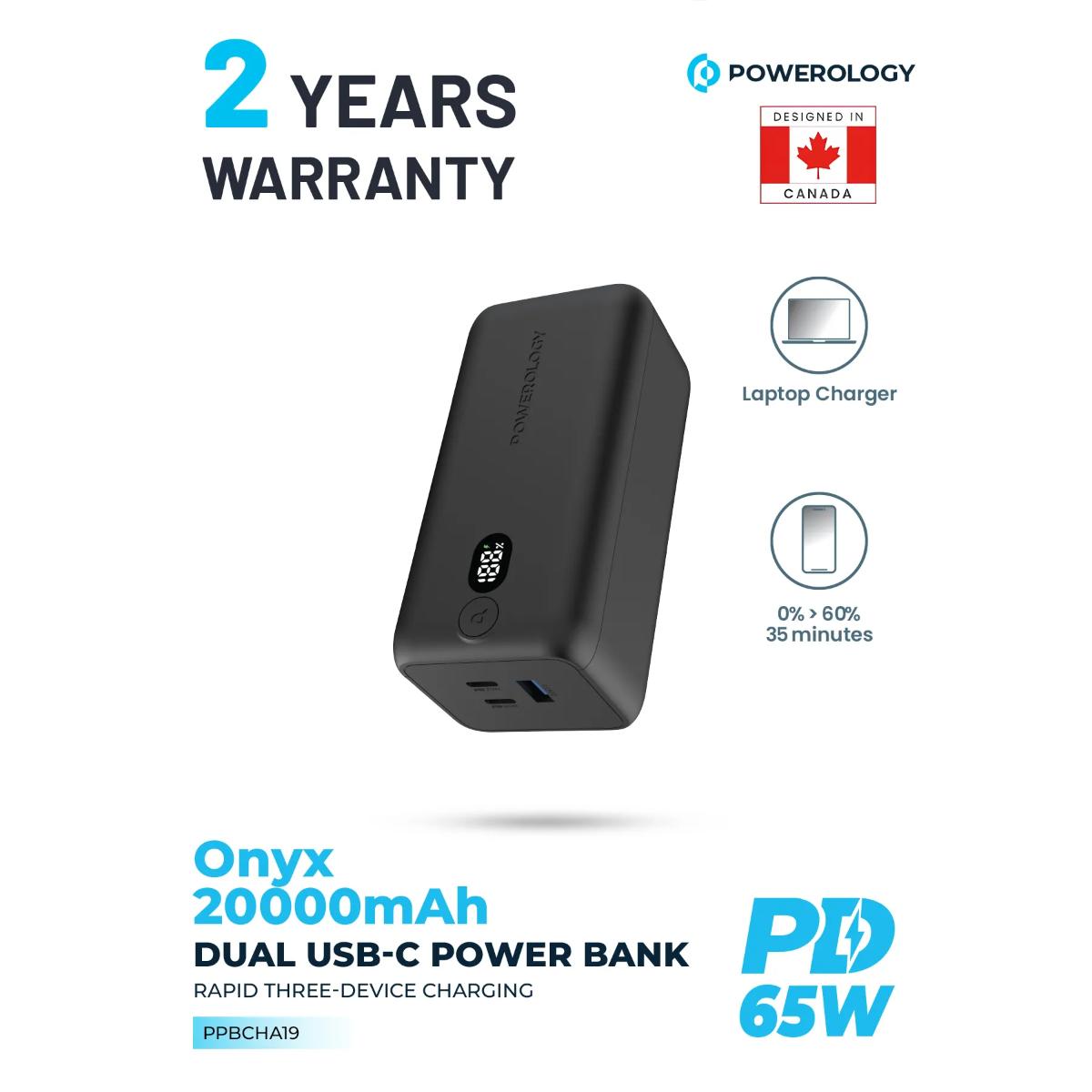 Powerology Onyx 30000mAh 4-Port Portable Charger