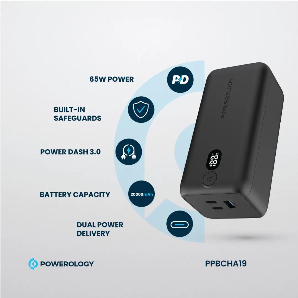 Powerology Onyx 30000mAh 4-Port Portable Charger