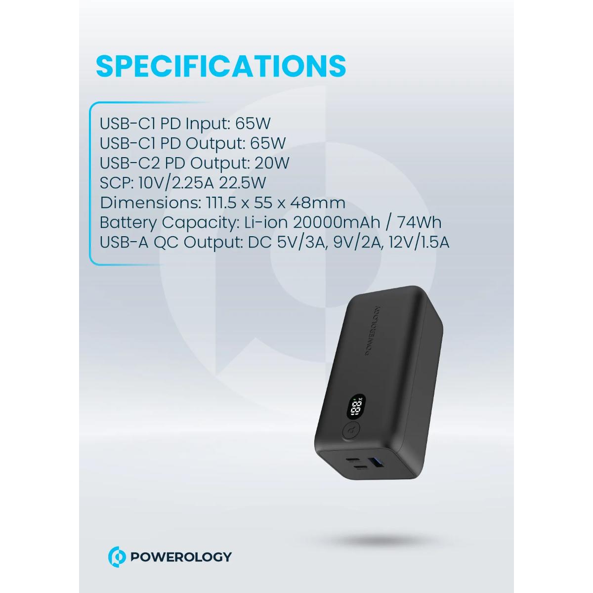Powerology Onyx 30000mAh 4-Port Portable Charger