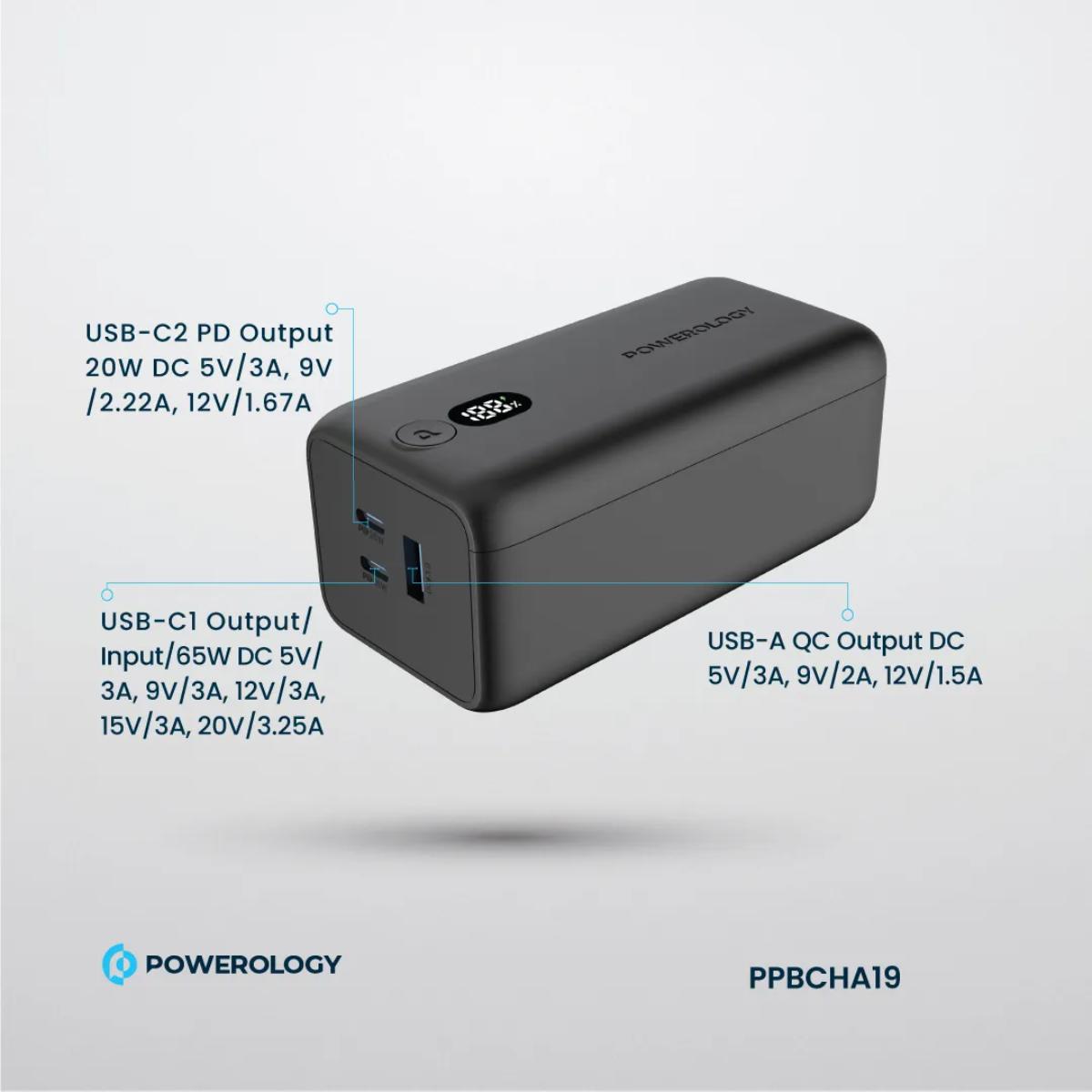 Powerology Onyx 30000mAh 4-Port Portable Charger