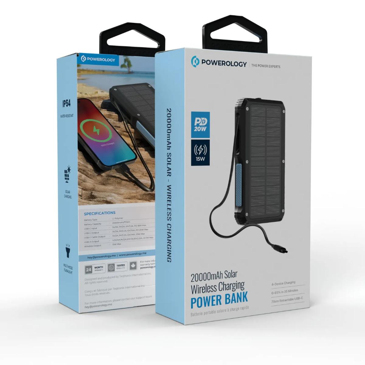 Powerology 20000mAh Solar Wireless Power Bank