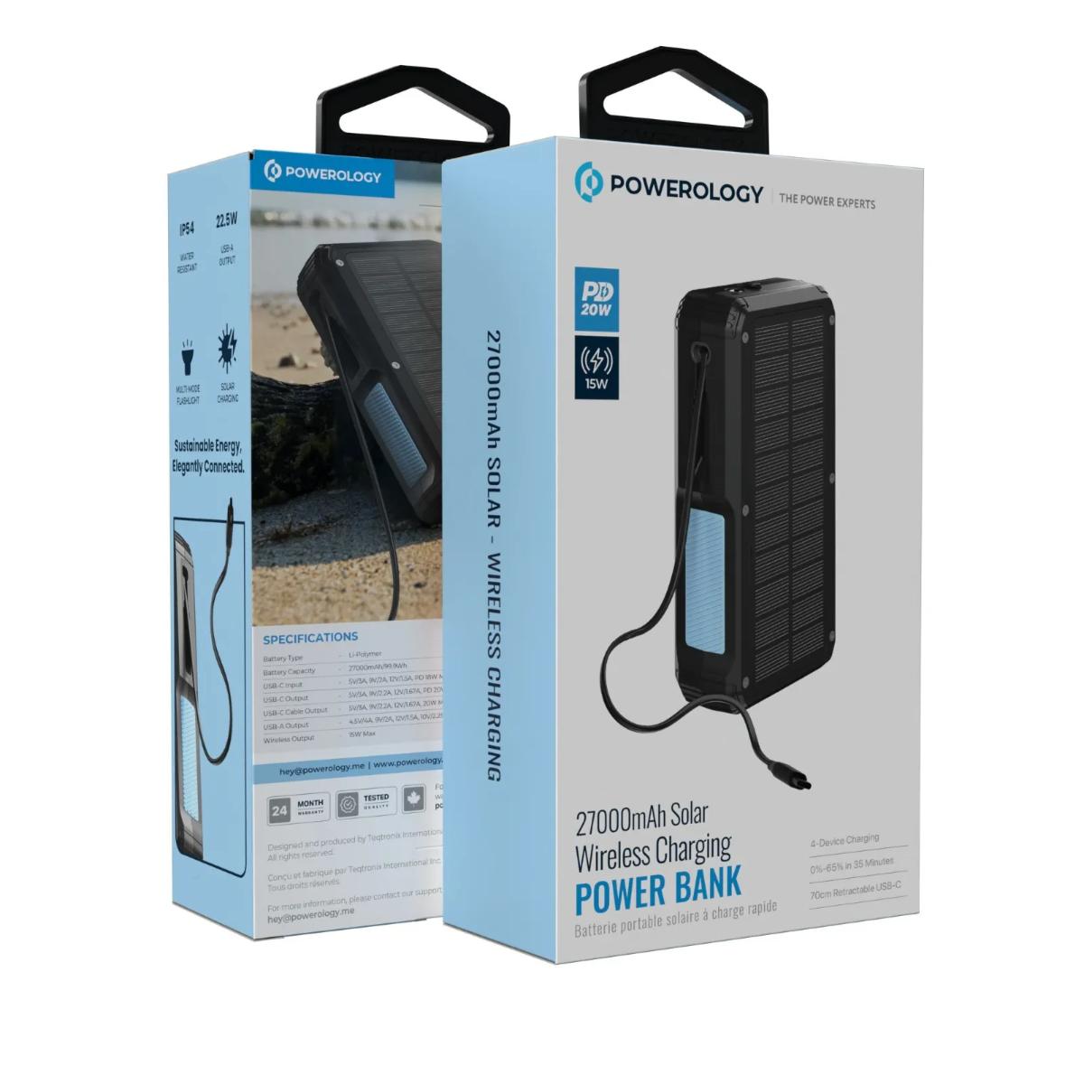 Powerology 27000mAh Solar Wireless Power Bank