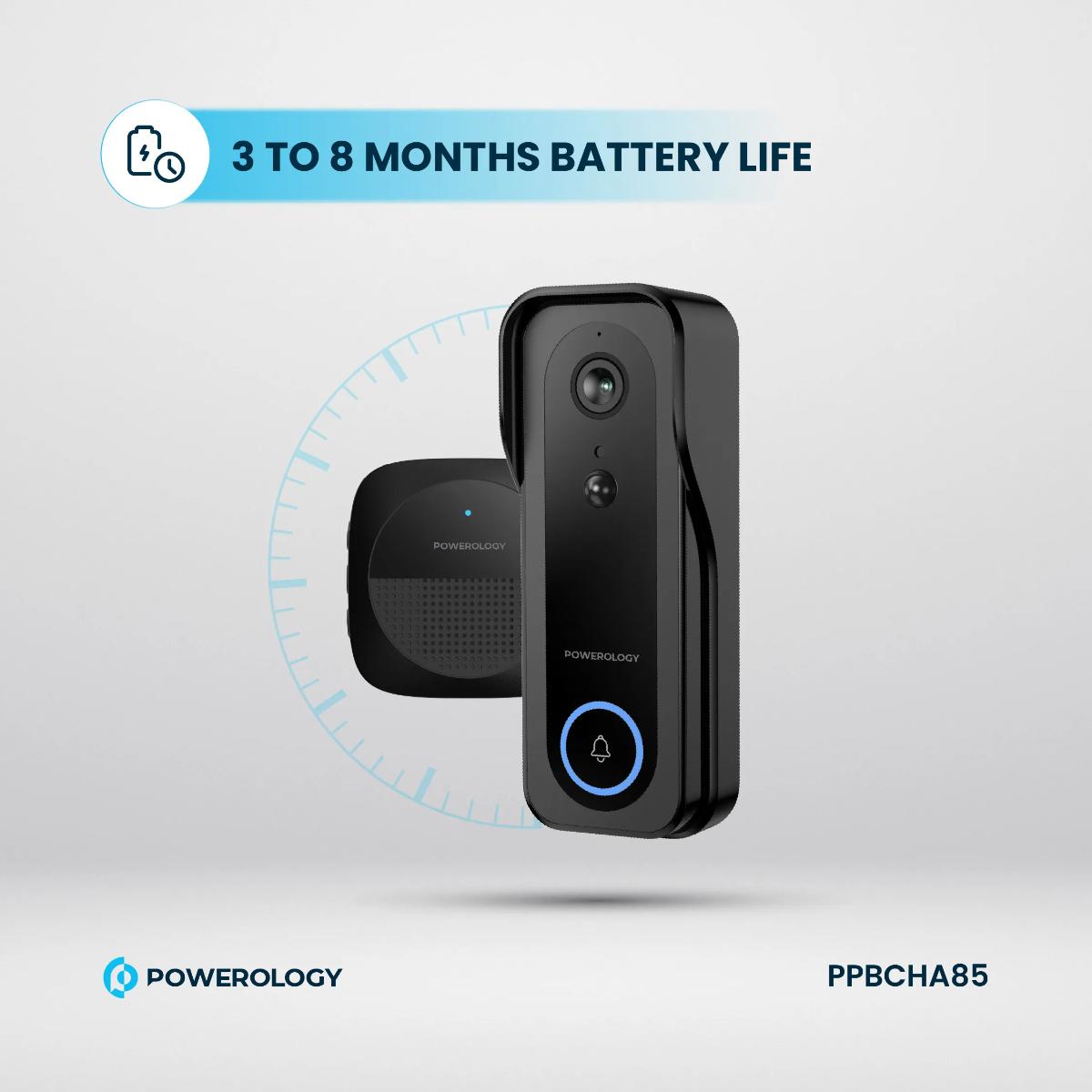 Powerology Smart WiFi Video Doorbell + Wireless Chime