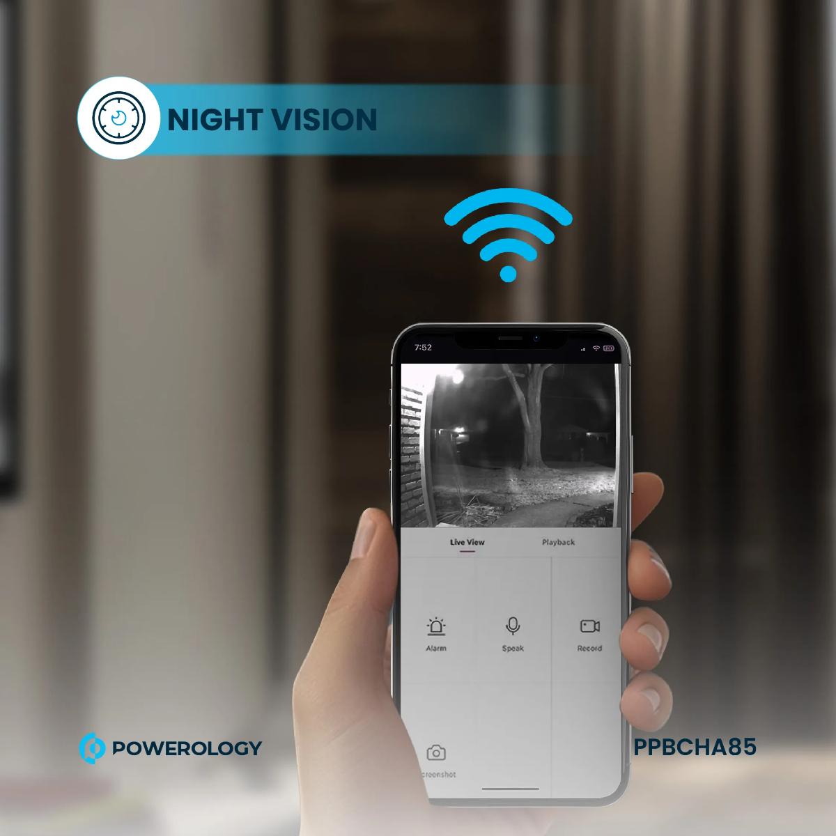 Powerology Smart WiFi Video Doorbell + Wireless Chime