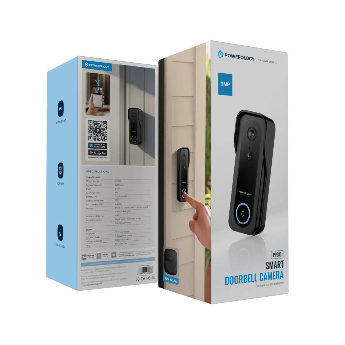 Powerology Smart WiFi Video Doorbell + Wireless Chime