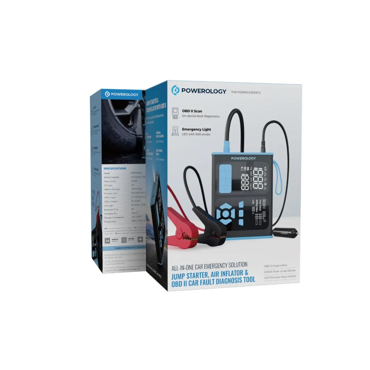 Powerology 4-in-1 Jump Starter, Tyre Inflator & OBD