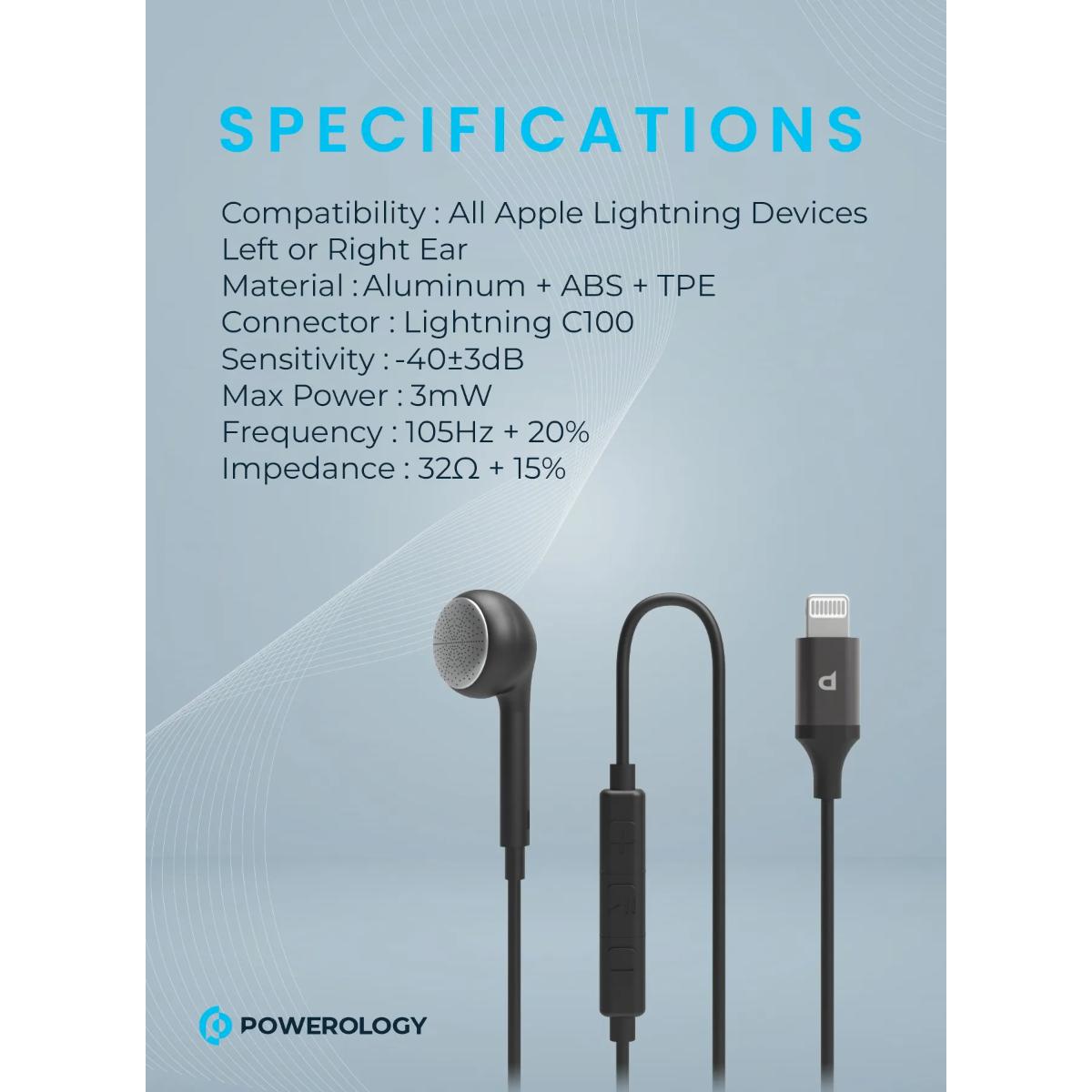 Powerology Mono Earphone Lightning Connector