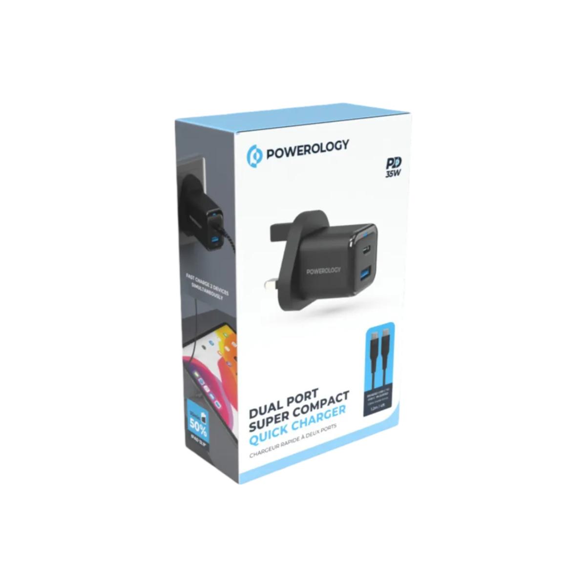 Powerology  Dual Port Compact Fast Charger + USB-C Cable