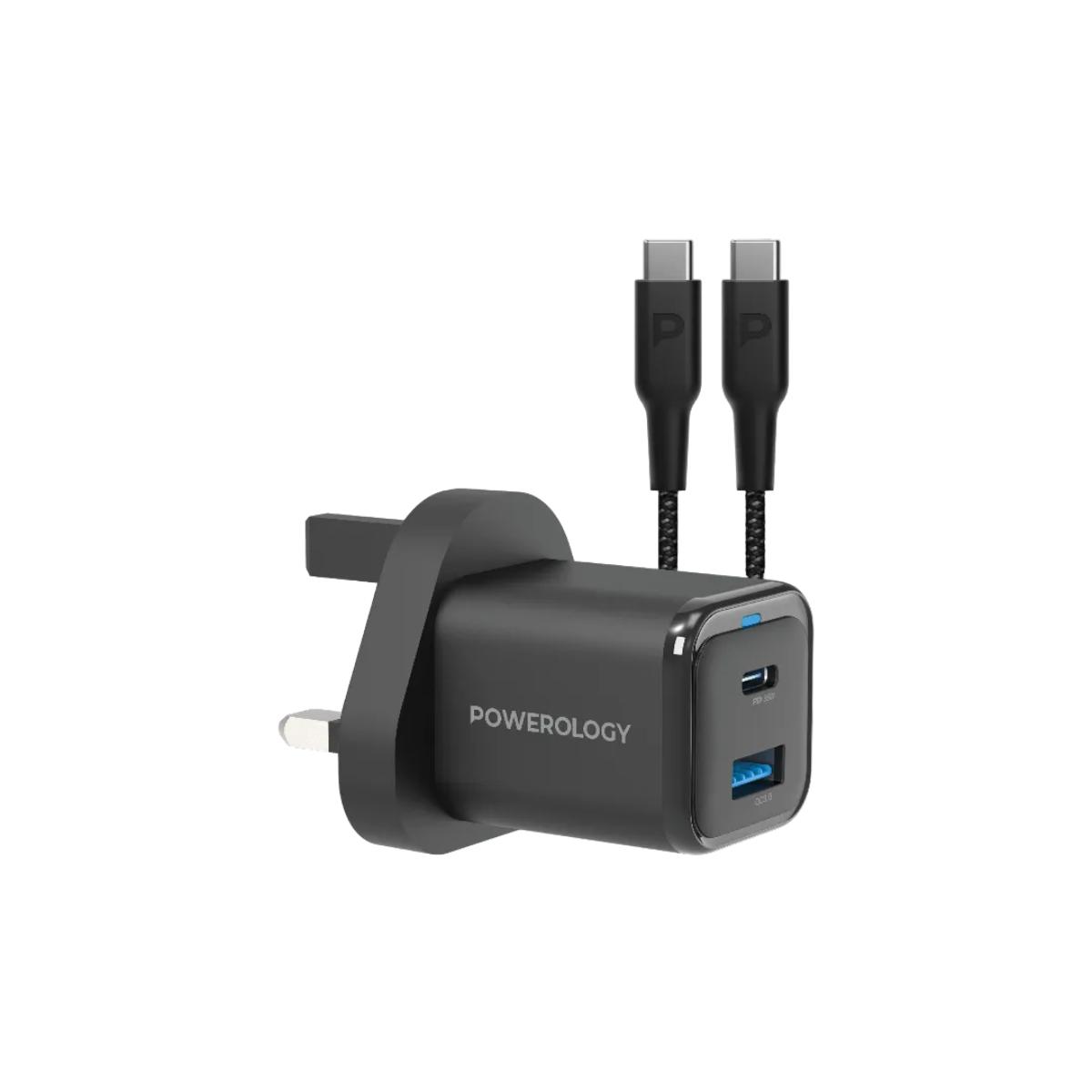 Powerology  Dual Port Compact Fast Charger + USB-C Cable